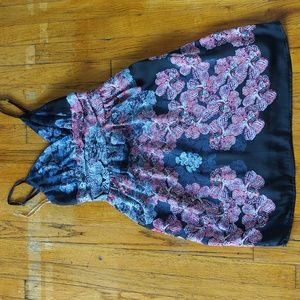 Pink and blue floral satin dress